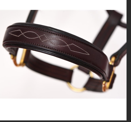 Tory Fancy Stitch Padded Leather Halter  | 197 | Havana |