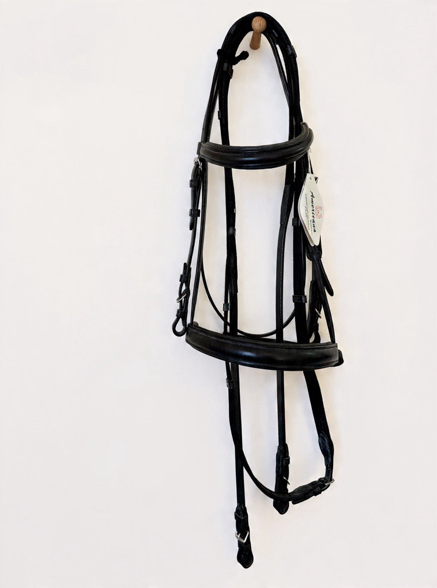 Americana Dressage Bridle Plain Raised w/ Crank Noseband | 7022 | Black | Cob